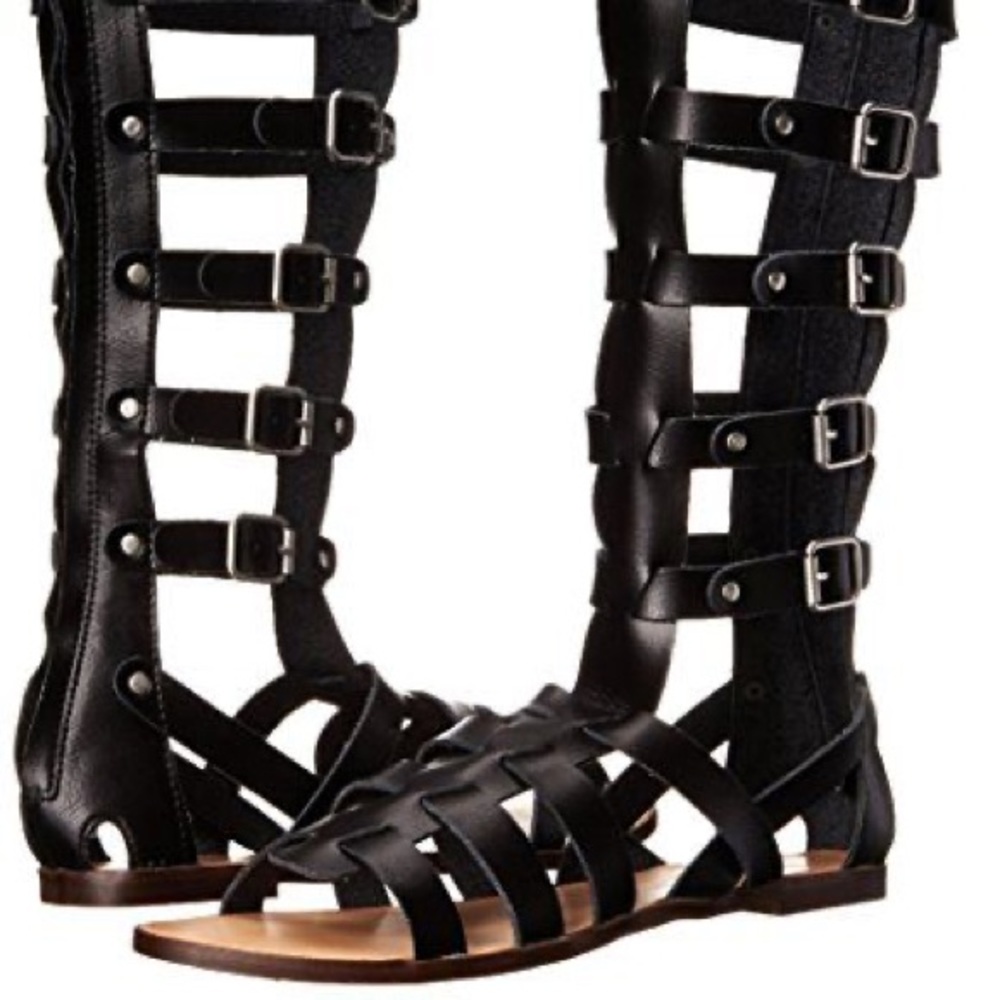 Madden Girl Black Gladiator No Heel Sandals